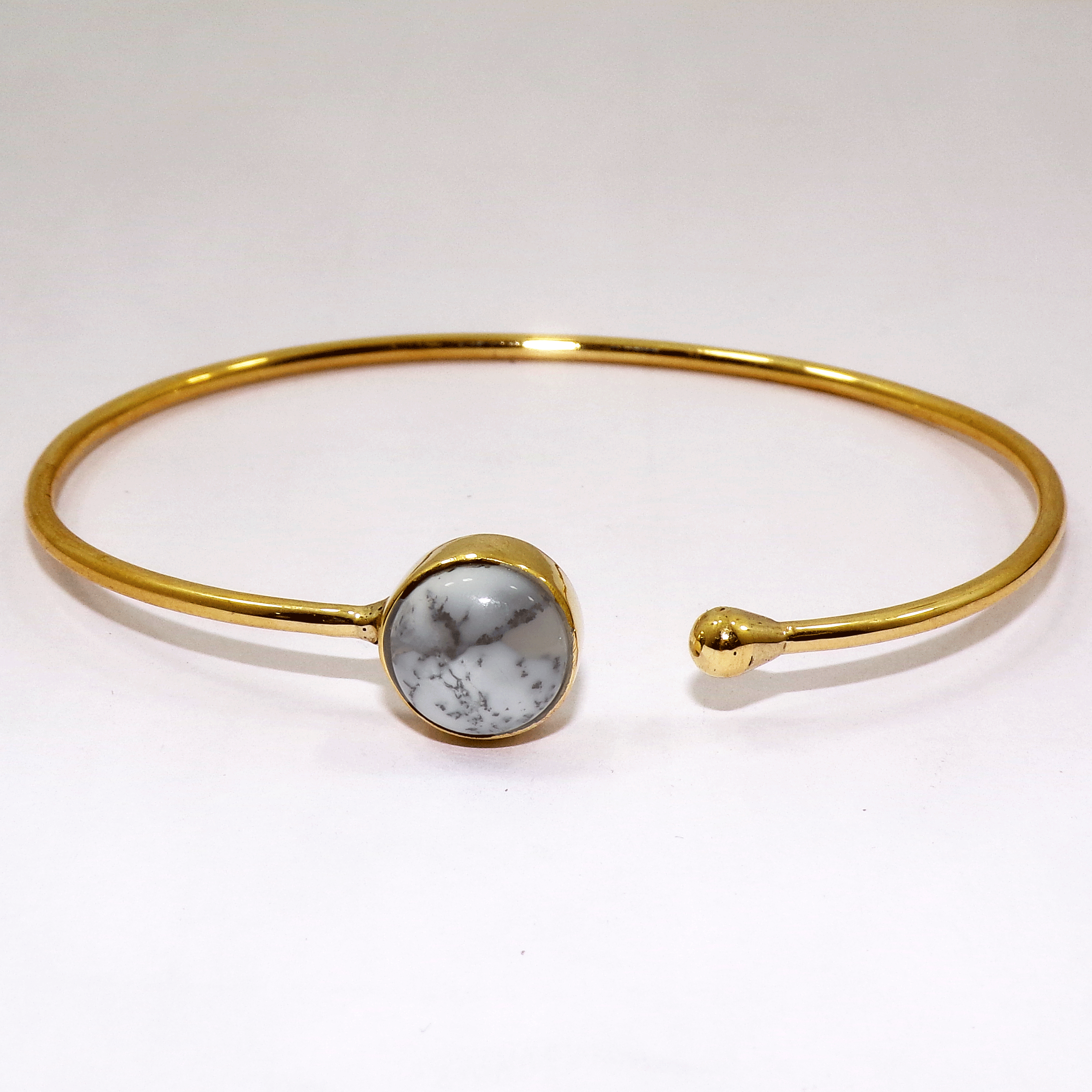 Dazzling Dendrite Agate Cab Bangle G - JBB999 Recent Arrival Round Shape Gemstone With 18ct Gold Plating Brass Bangle